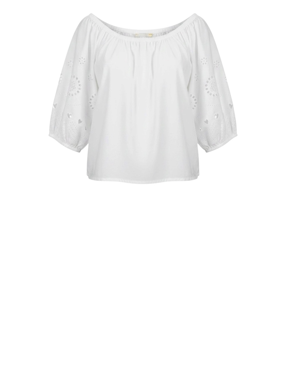 Kerri Rosenthal Lizzie Cotton Eyelet Hearts Puff Sleeve On/Off Shoulder Top
